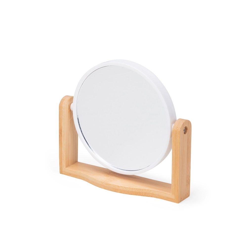 Espelho de mesa bambu BL1094 na cor Branco, brinde personalizado Sky Brindes