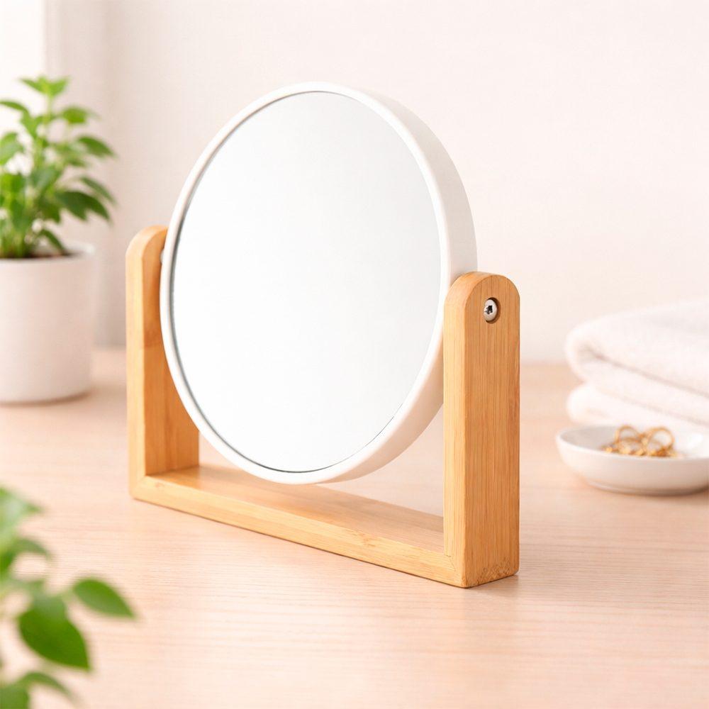 Espelho de mesa bambu BL1094 na cor Branco, brinde personalizado Sky Brindes