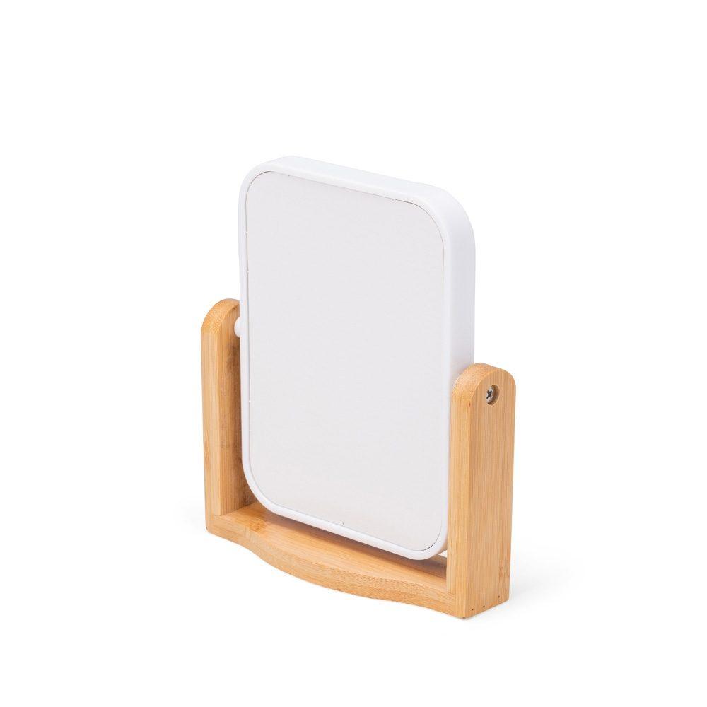 Espelho de mesa bambu BL1095 na cor Branco, brinde personalizado Sky Brindes