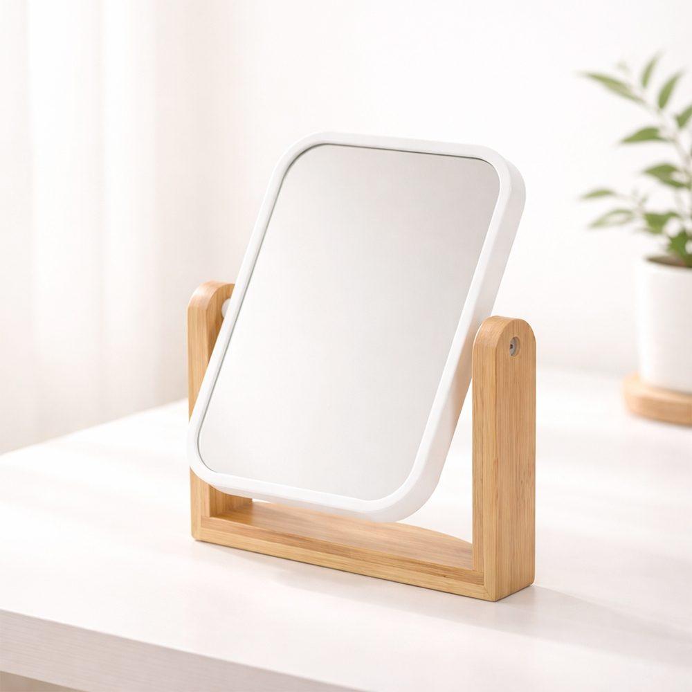 Espelho de mesa bambu BL1095 na cor Branco, brinde personalizado Sky Brindes
