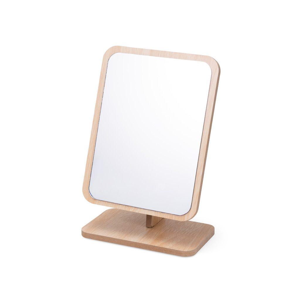 Espelho de mesa mdf BL1099 na cor Madeira e inox, brinde personalizado Sky Brindes