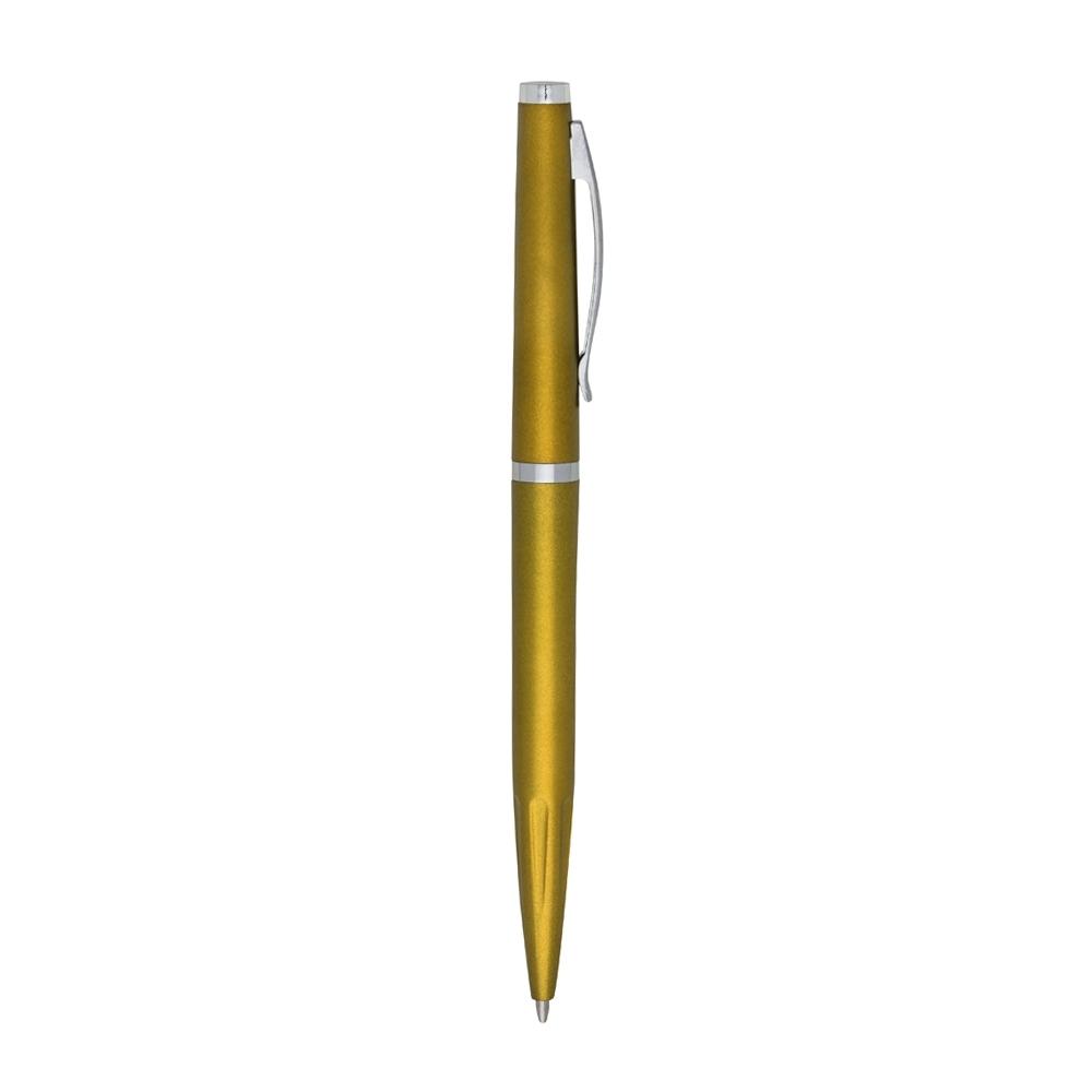 Caneta Plástica CA1509 na cor Dourado e prata, brinde personalizado Sky Brindes
