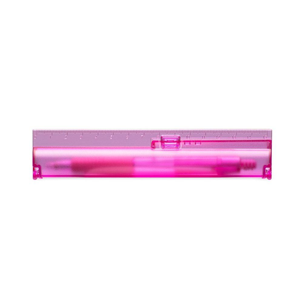 Kit Estojo Com Caneta Plástico CA1526 na cor Rosa, brinde personalizado Sky Brindes