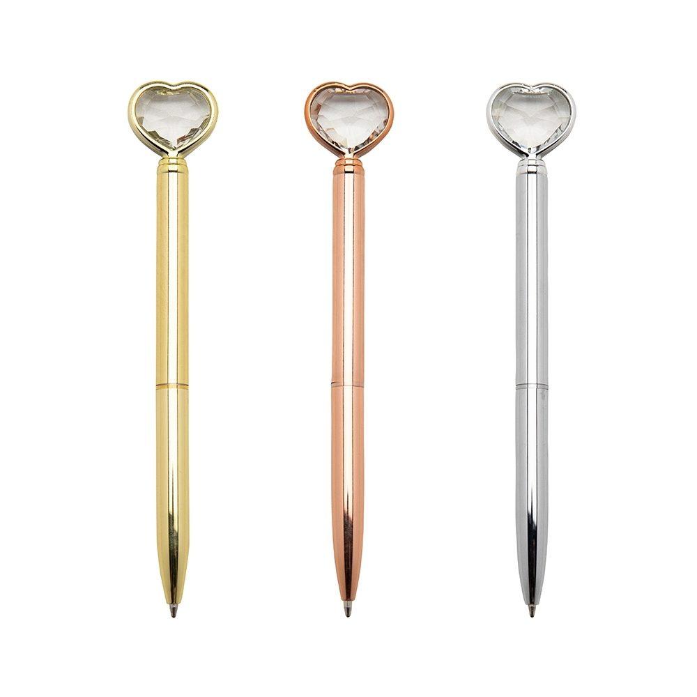 Caneta Coração Diamante CA1547 na cor Dourado, brinde personalizado Sky Brindes