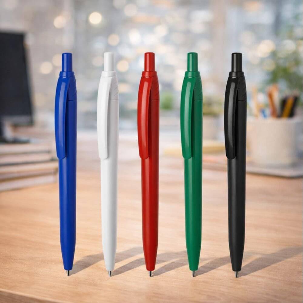 Caneta Plástica CA1571 na cor Branco, brinde personalizado Sky Brindes