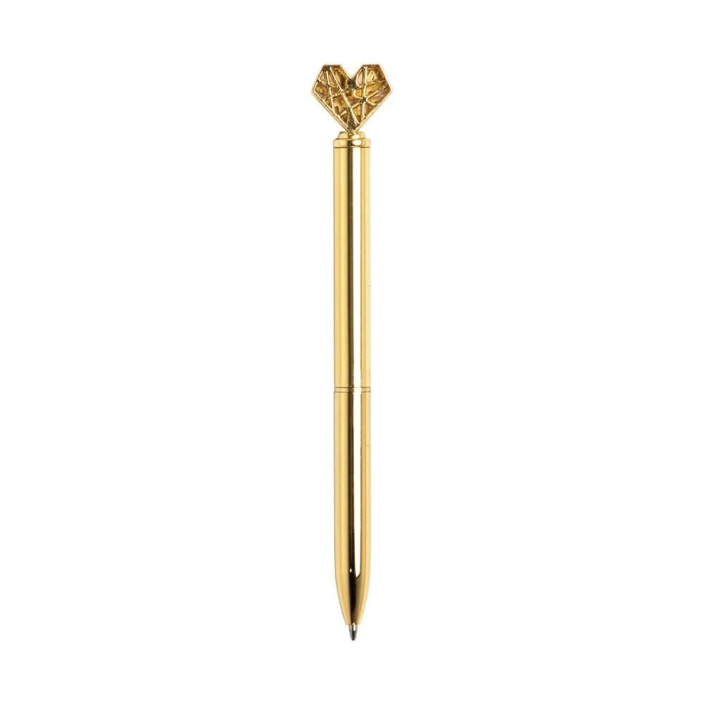 Caneta Metal Coração CA1575 na cor Dourado, brinde personalizado Sky Brindes