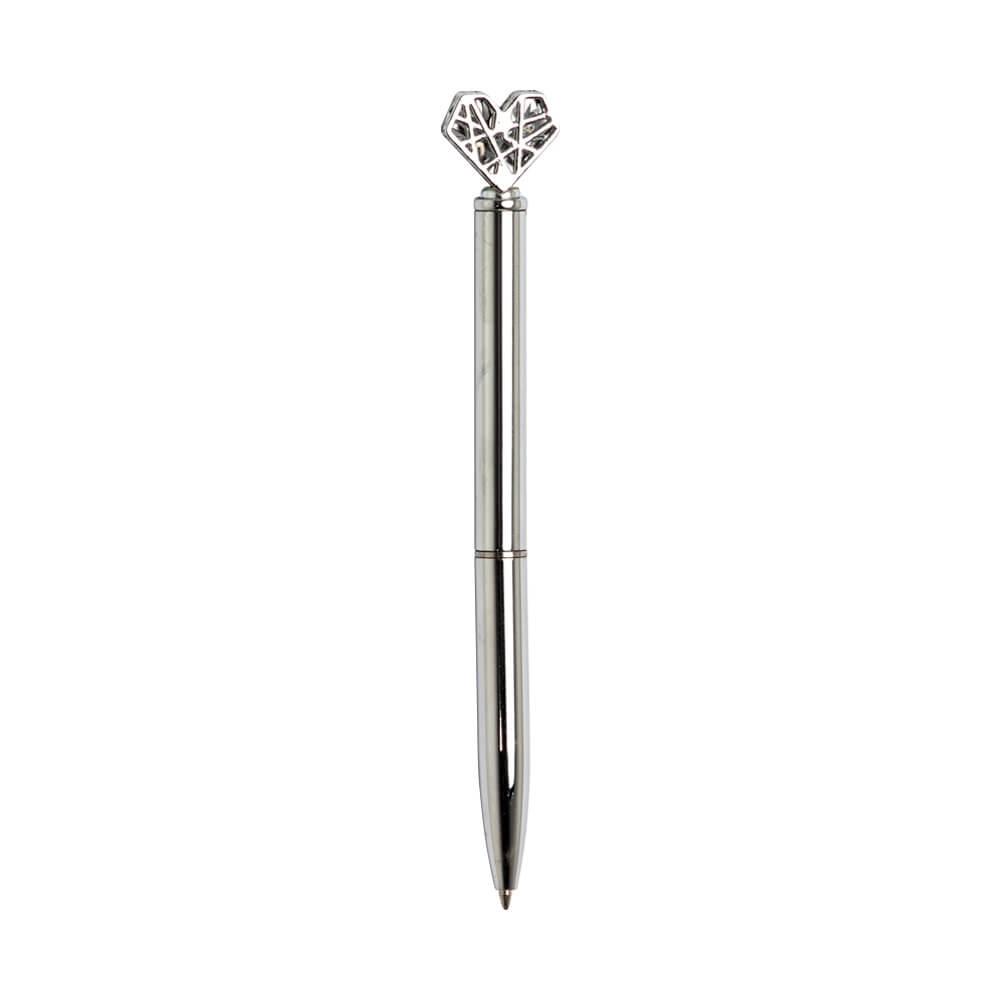Caneta Metal Coração CA1575 na cor Prata, brinde personalizado Sky Brindes