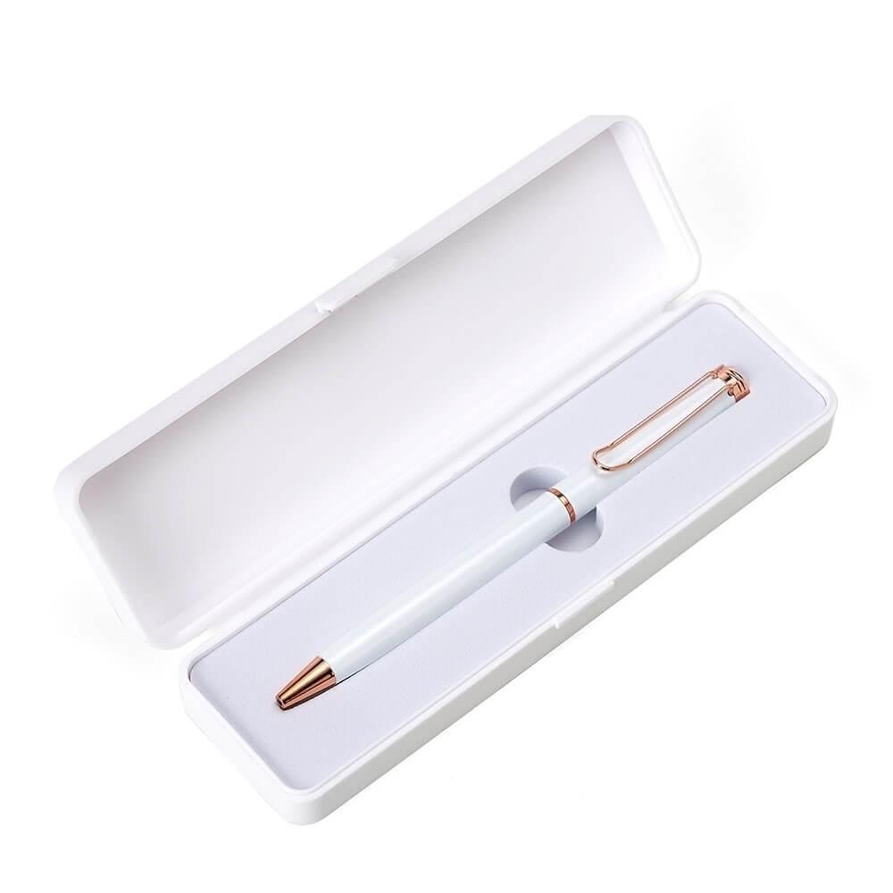 Canetacom Estojo CA1576 na cor Branco, brinde personalizado Sky Brindes
