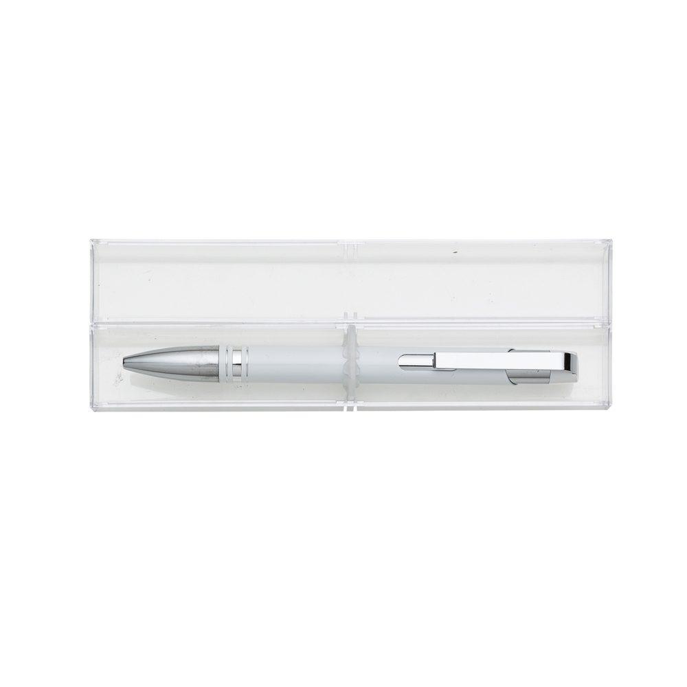 Caneta Semimetal CA1582 na cor Branco, brinde personalizado Sky Brindes