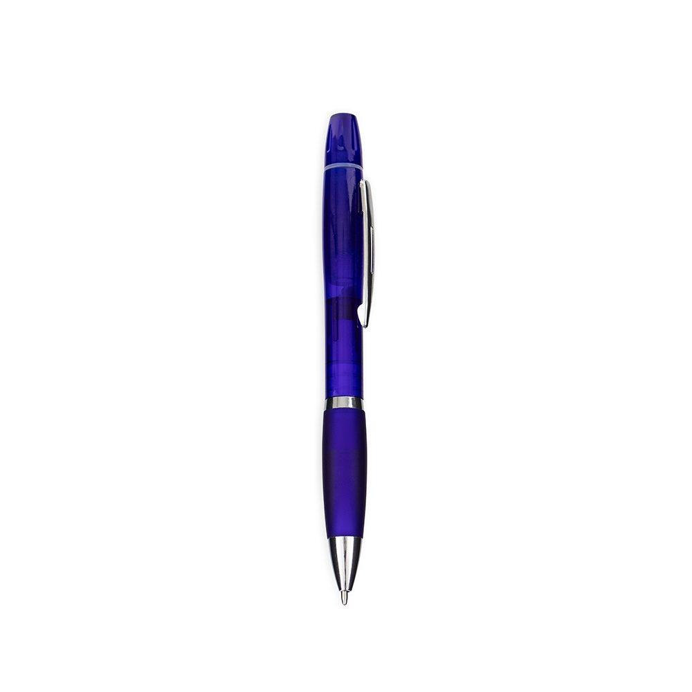 Caneta Plástica Com Marca-Texto CA1589 na cor Azul, brinde personalizado Sky Brindes