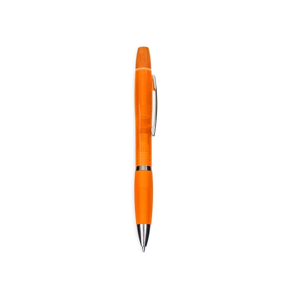 Caneta Plástica Com Marca-Texto CA1589 na cor Laranja, brinde personalizado Sky Brindes