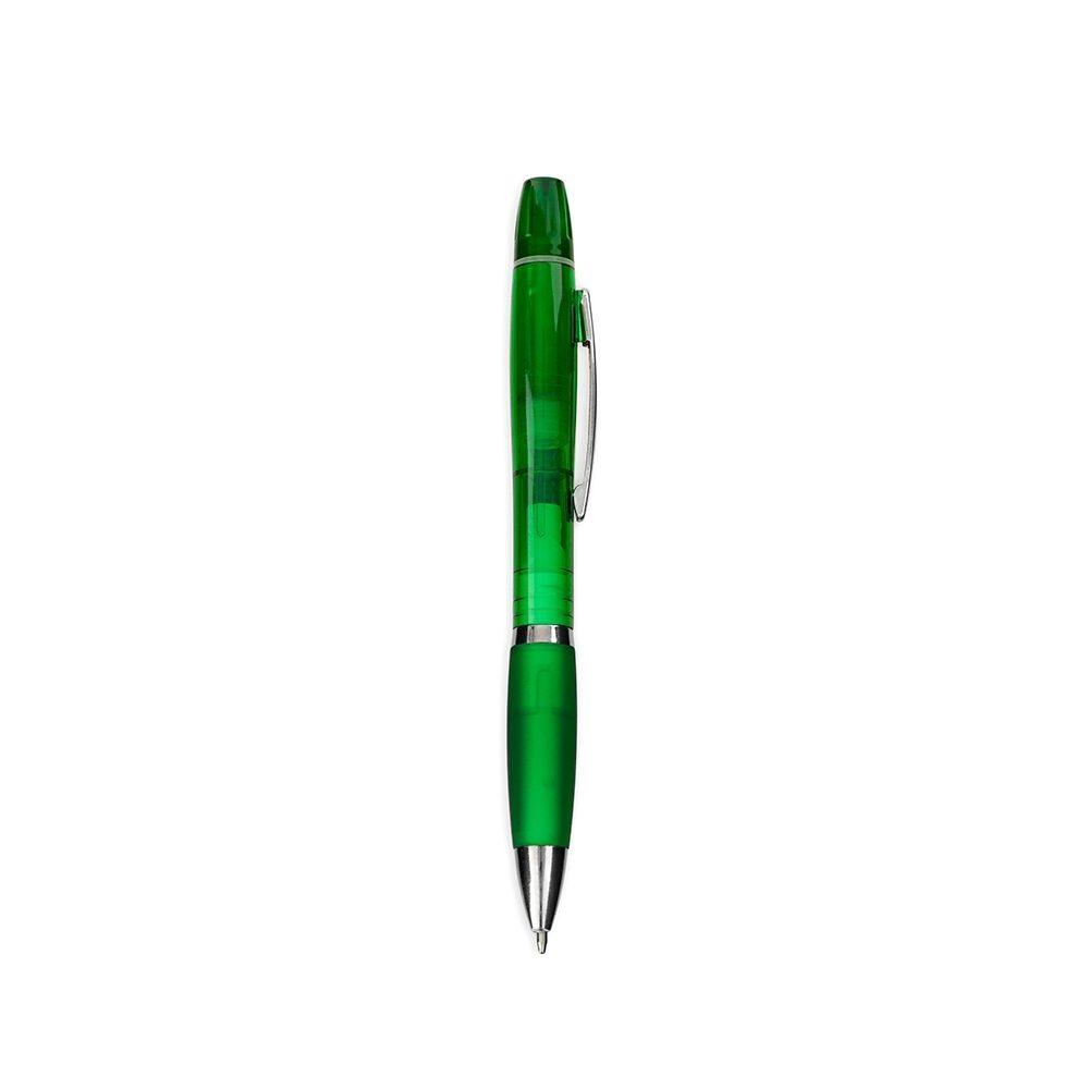 Caneta Plástica Com Marca-Texto CA1589 na cor Verde, brinde personalizado Sky Brindes