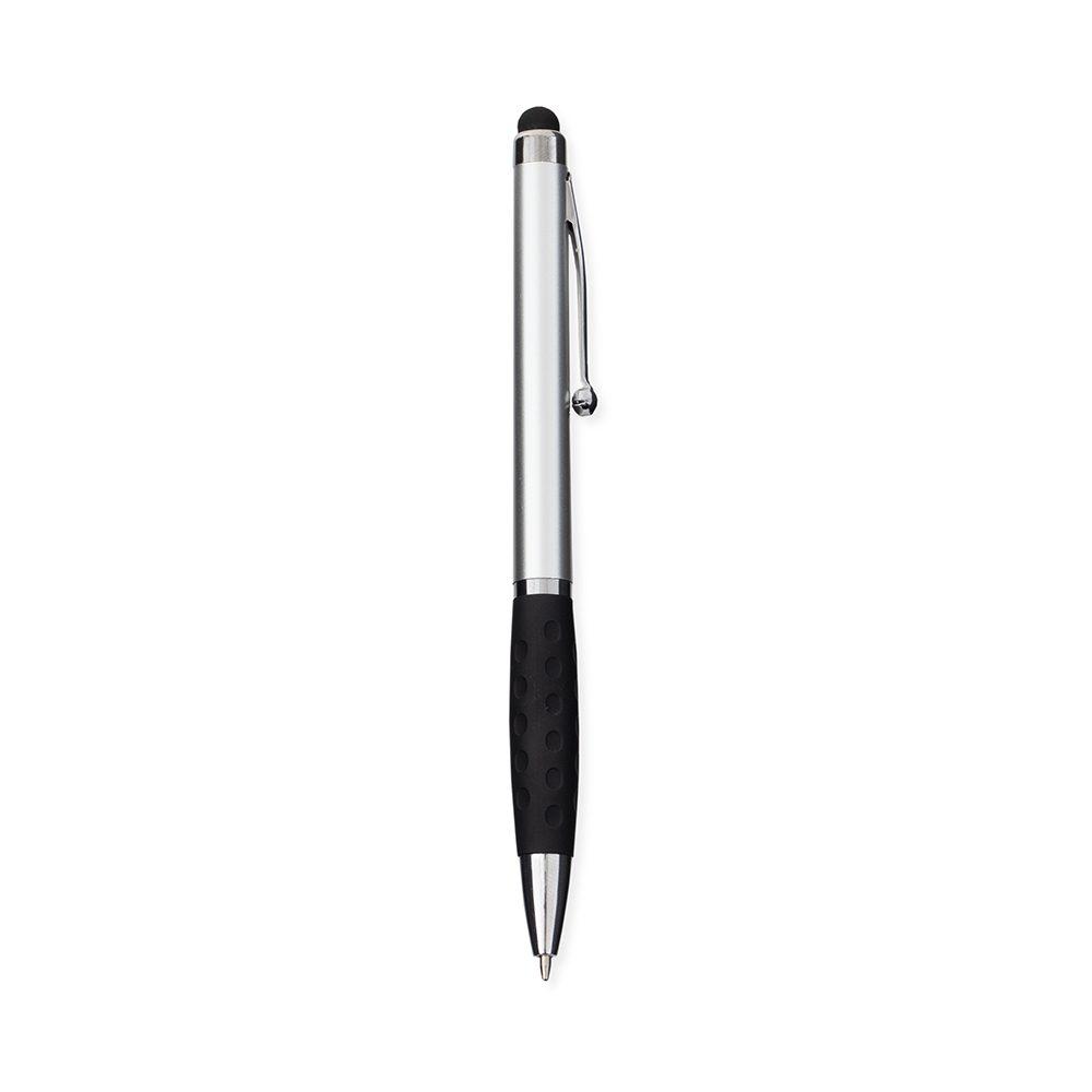 Caneta Plástica Touch CA1592 na cor Prata, brinde personalizado Sky Brindes