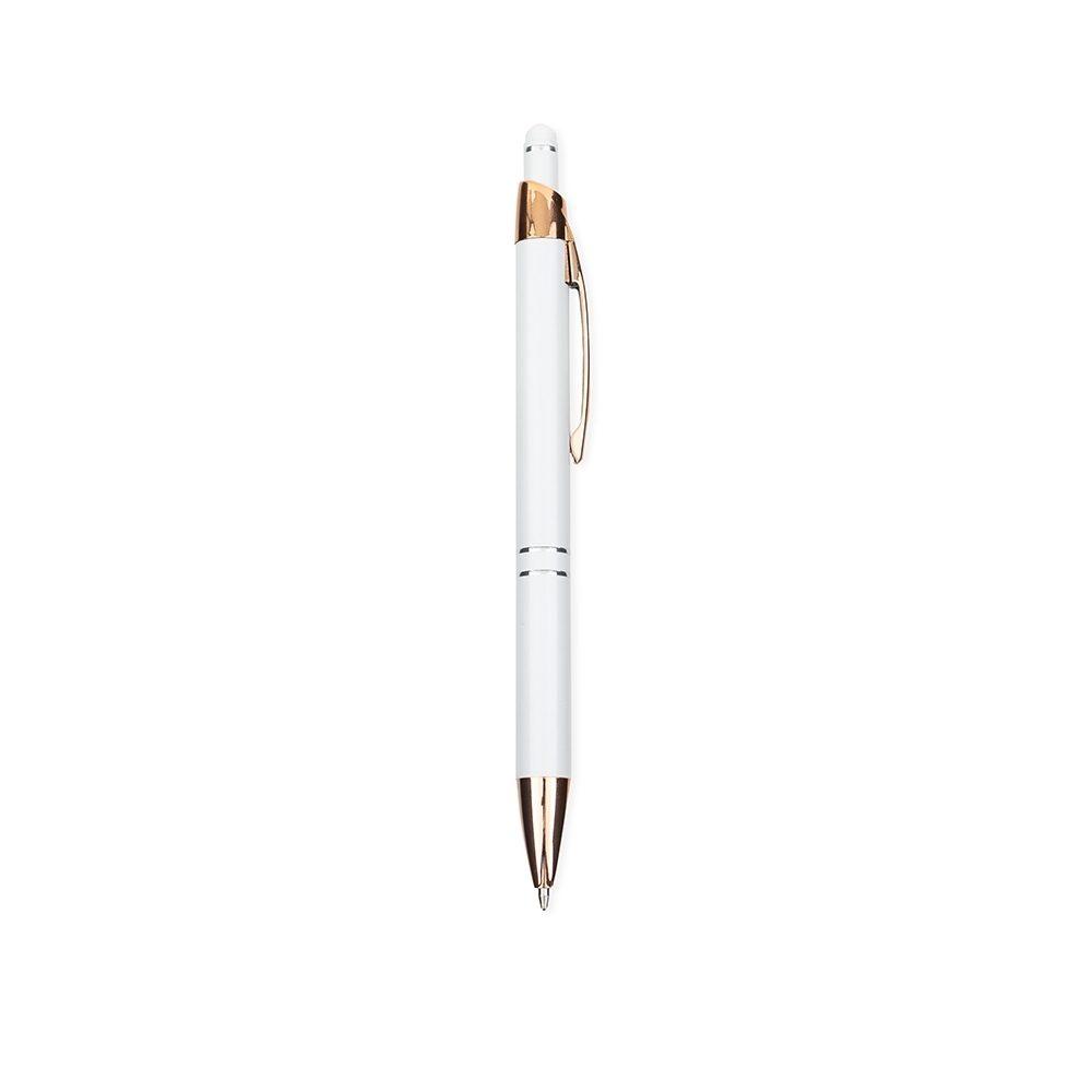 Caneta Metal Touch CA1601 na cor Branco, brinde personalizado Sky Brindes