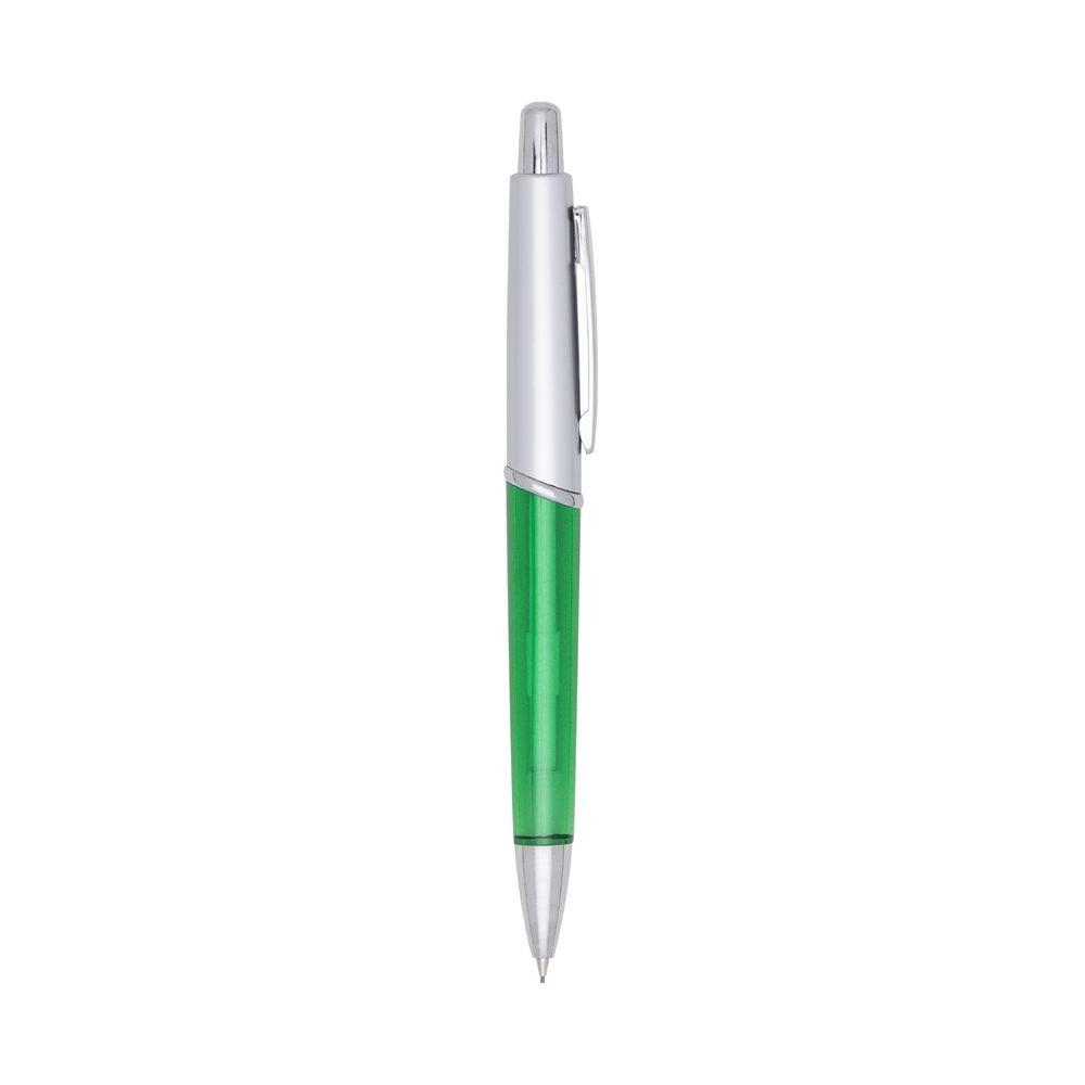Lapiseira plastica CA1607 na cor Verde e prata, brinde personalizado Sky Brindes
