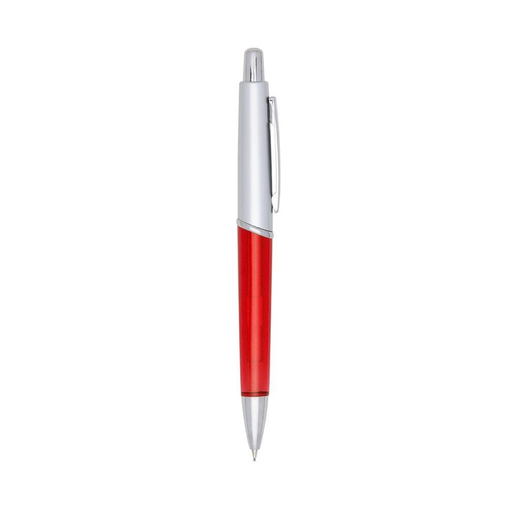Lapiseira plastica CA1607 na cor Vermelho e prata, brinde personalizado Sky Brindes