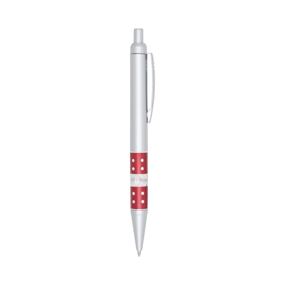 Caneta plástica CA1608 na cor Vermelho e prata, brinde personalizado Sky Brindes