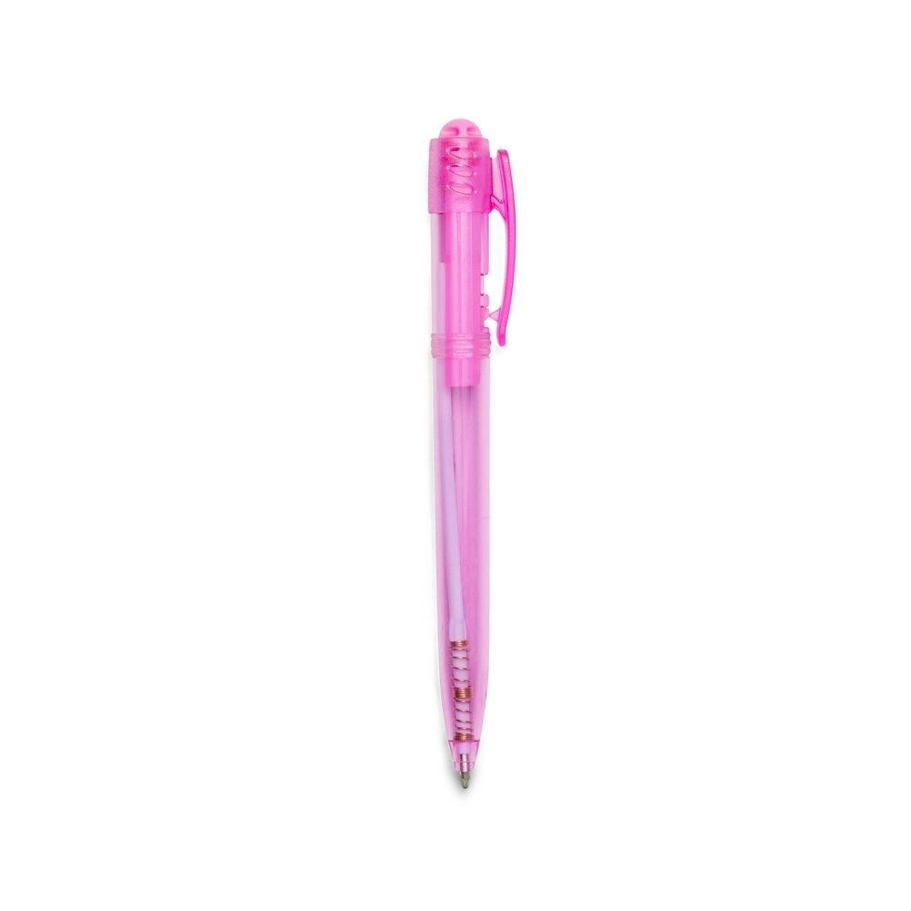 Caneta plastica translucida CA1623 na cor Rosa, brinde personalizado Sky Brindes
