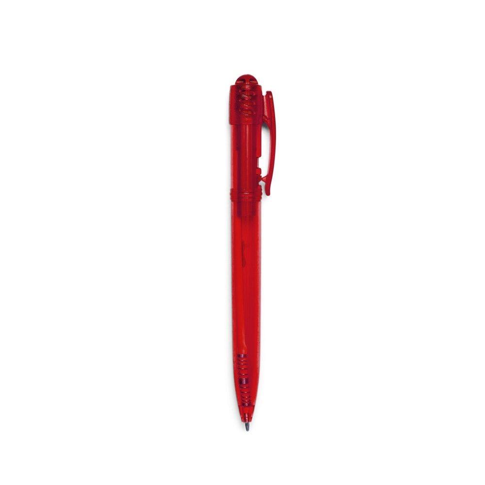 Caneta plastica translucida CA1623 na cor Vermelho e inox, brinde personalizado Sky Brindes