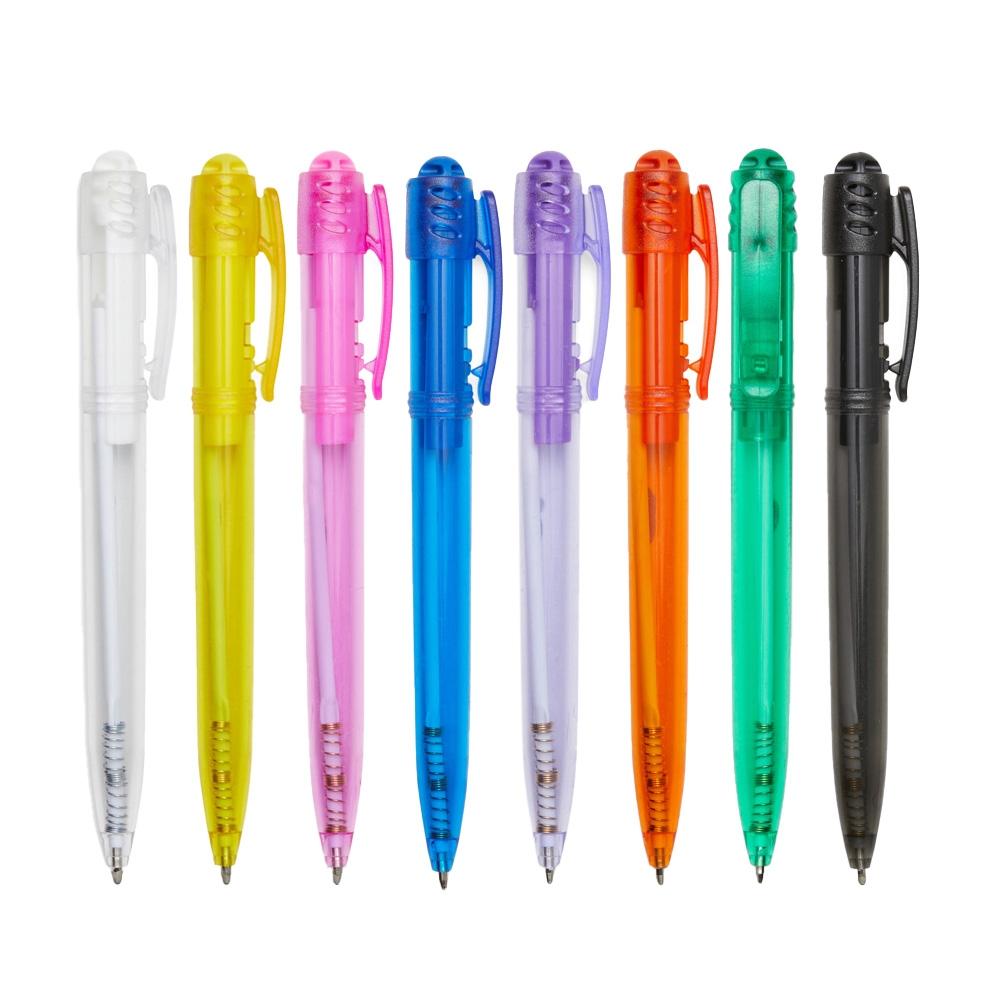 Caneta plastica translucida CA1623 na cor Rosa, brinde personalizado Sky Brindes