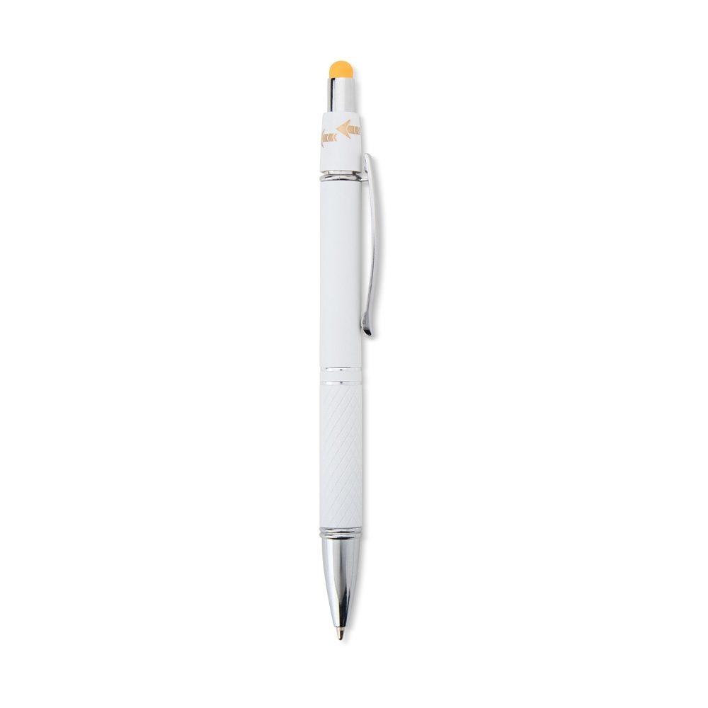Caneta metal touch antiestresse CA1637 na cor Branco e amarelo, brinde personalizado Sky Brindes