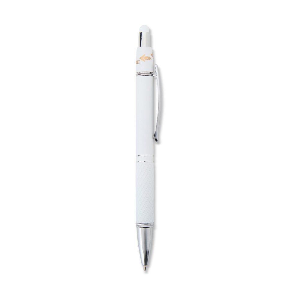 Caneta metal touch antiestresse CA1637 na cor Branco e branco, brinde personalizado Sky Brindes