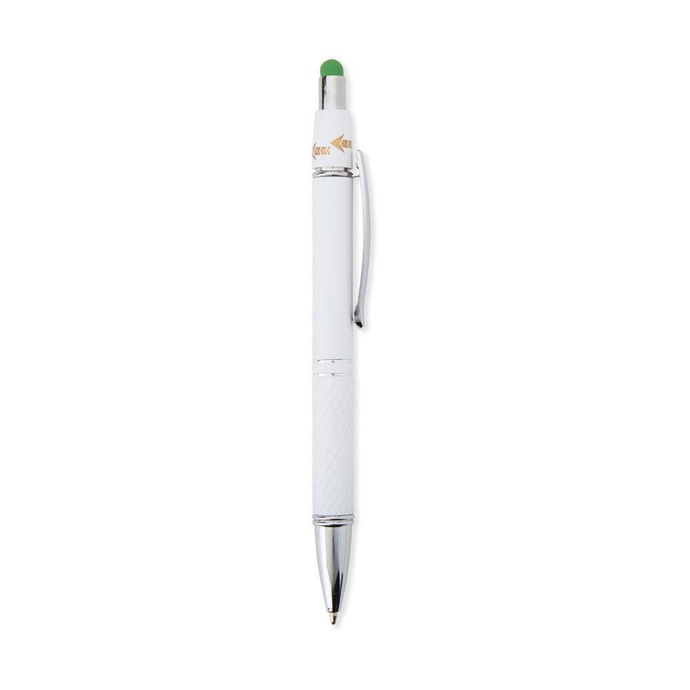 Caneta metal touch antiestresse CA1637 na cor Branco e verde, brinde personalizado Sky Brindes