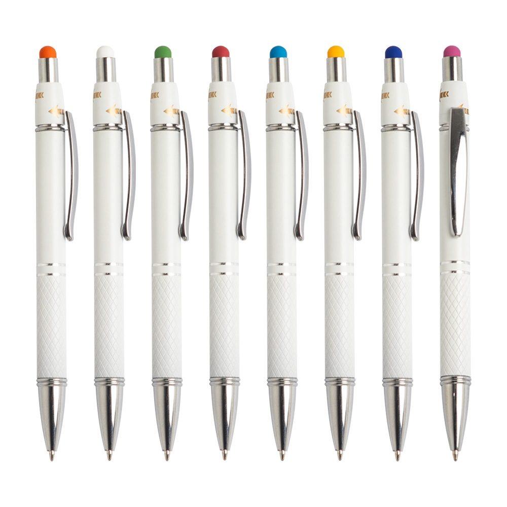 Caneta metal touch antiestresse CA1637 na cor Branco e verde, brinde personalizado Sky Brindes