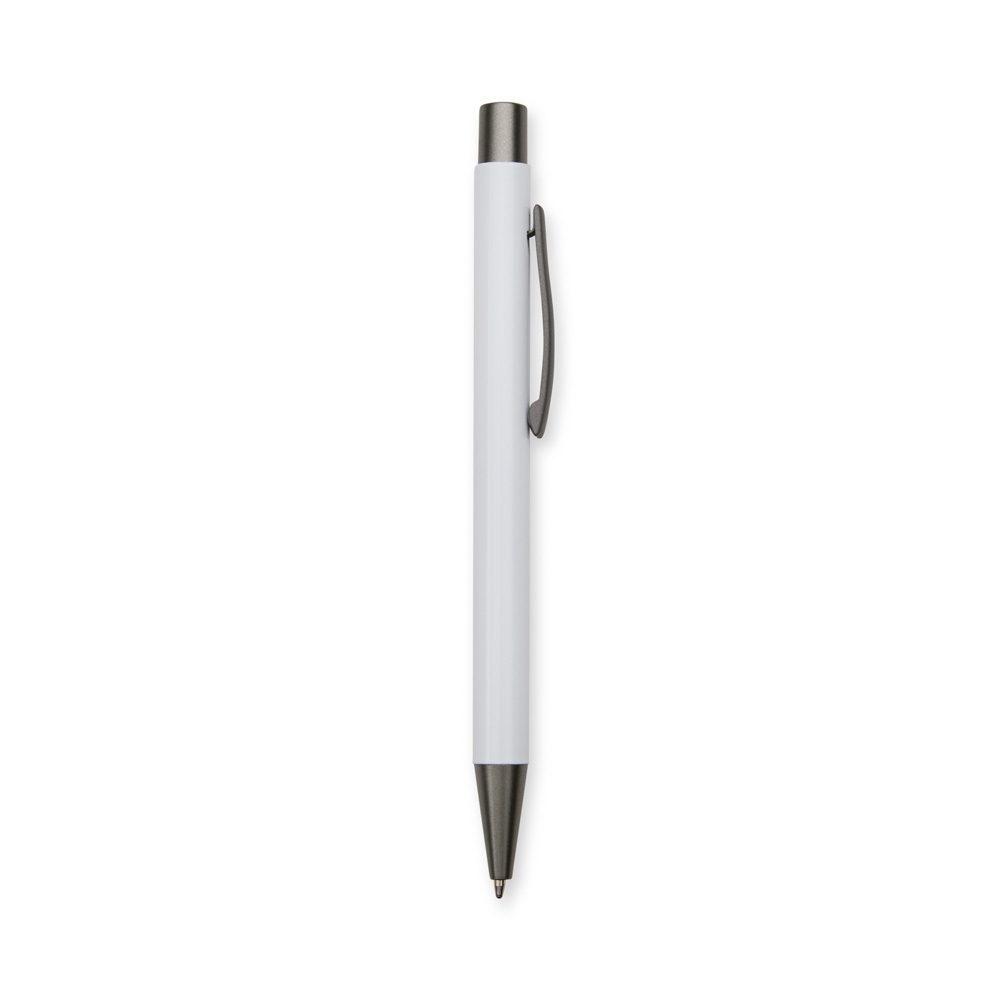 Caneta metal CA1642 na cor Branco e cinza, brinde personalizado Sky Brindes