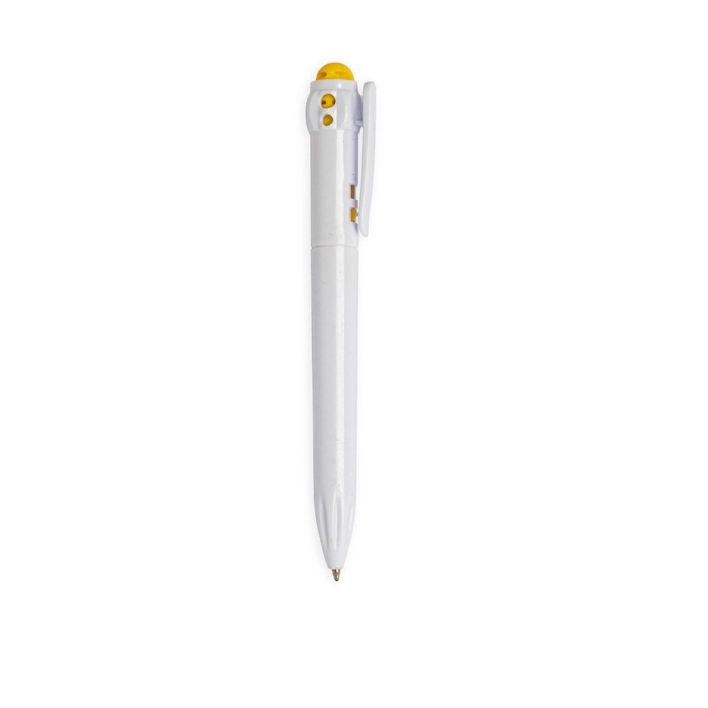 Caneta plástica CA1650 na cor Branco e amarelo, brinde personalizado Sky Brindes
