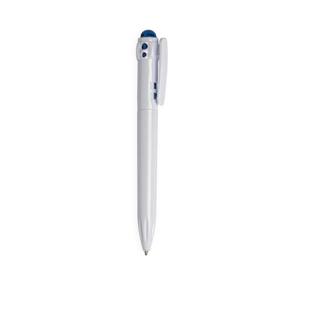 Caneta plástica CA1650 na cor Azul e branco, brinde personalizado Sky Brindes