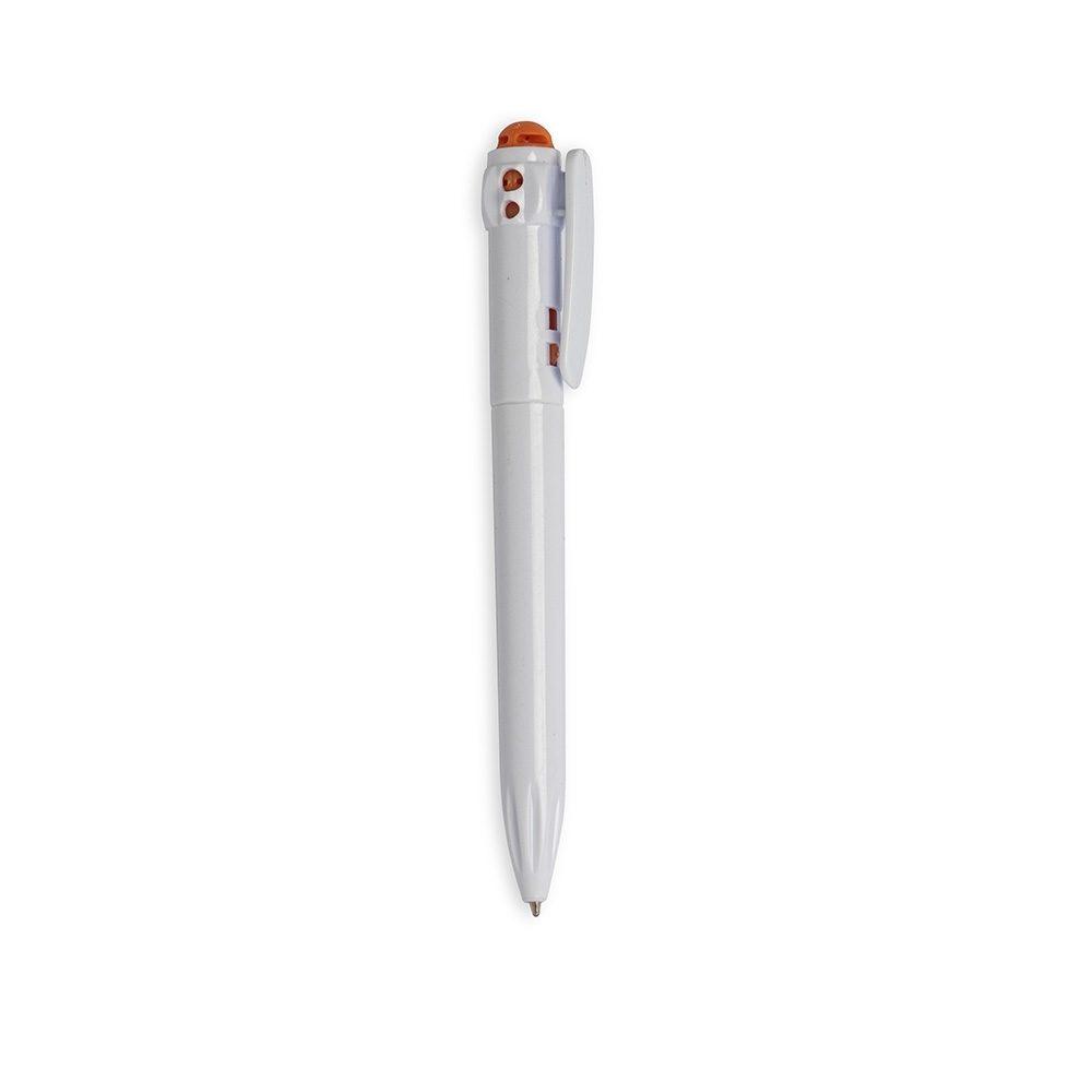 Caneta plástica CA1650 na cor Branco e laranja, brinde personalizado Sky Brindes