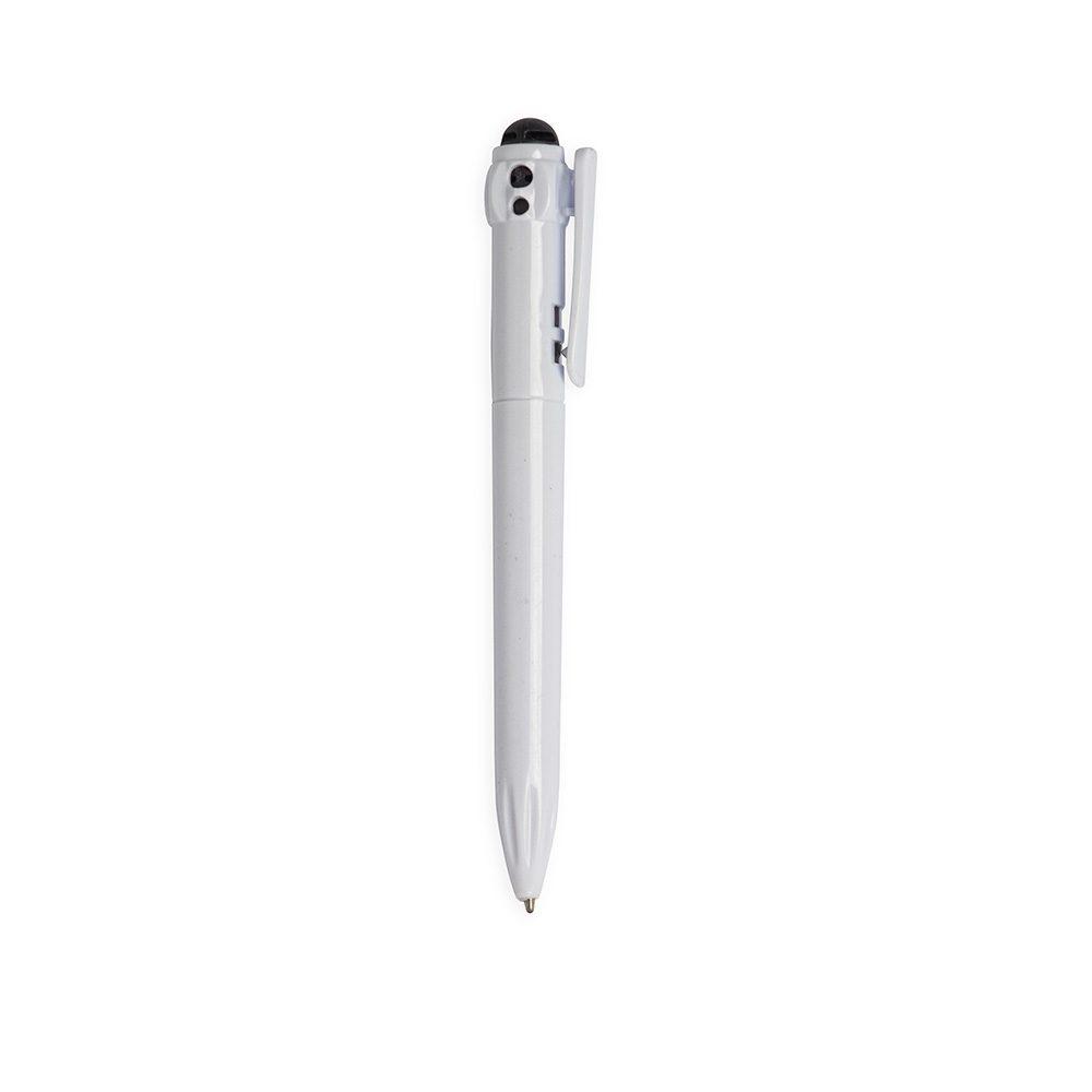 Caneta plástica CA1650 na cor Branco e preto, brinde personalizado Sky Brindes