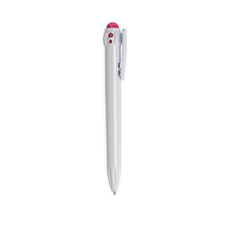 Caneta plástica CA1650 na cor Rosa e branco, brinde personalizado Sky Brindes