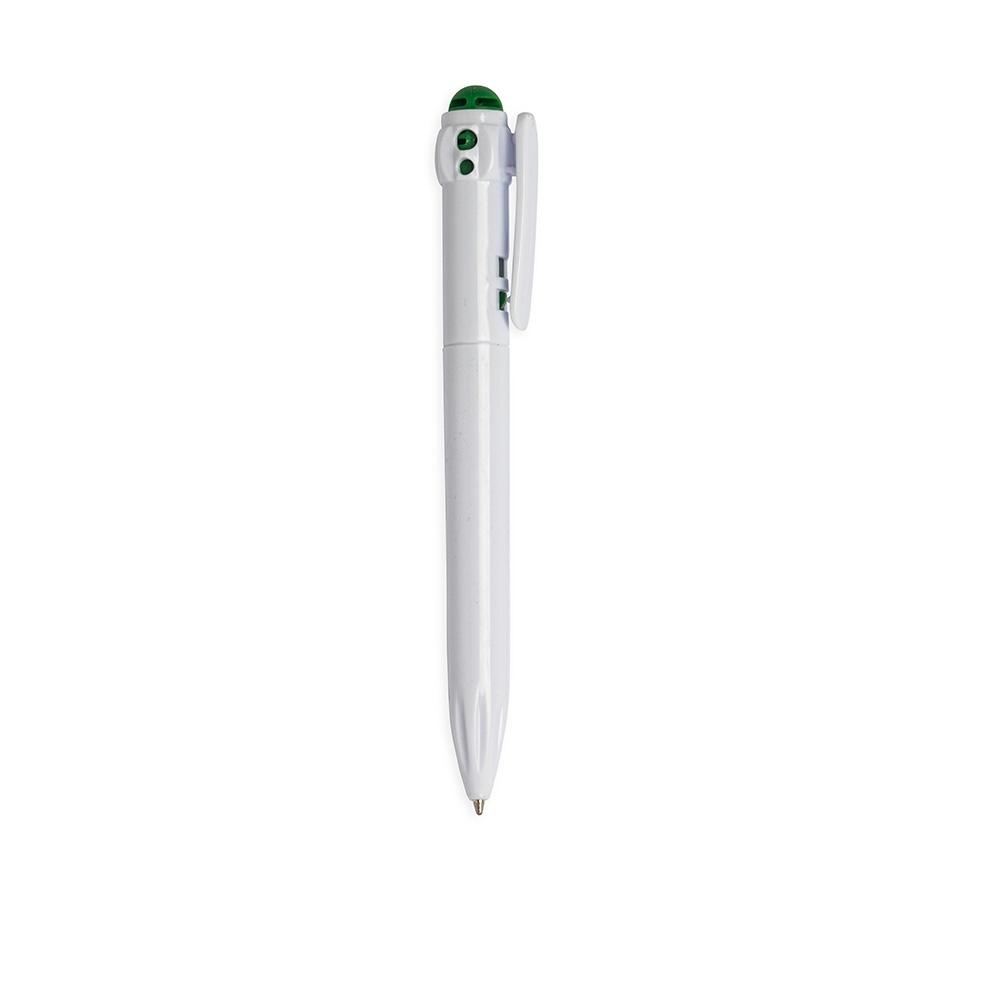 Caneta plástica CA1650 na cor Branco e verde, brinde personalizado Sky Brindes