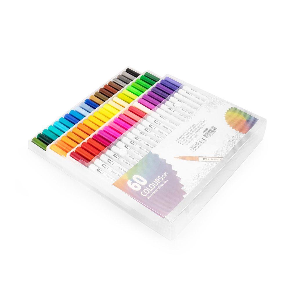 Kit canetinhas ponta dupla com 60 cores CA1656 na cor Colorido e colorido, brinde personalizado Sky Brindes