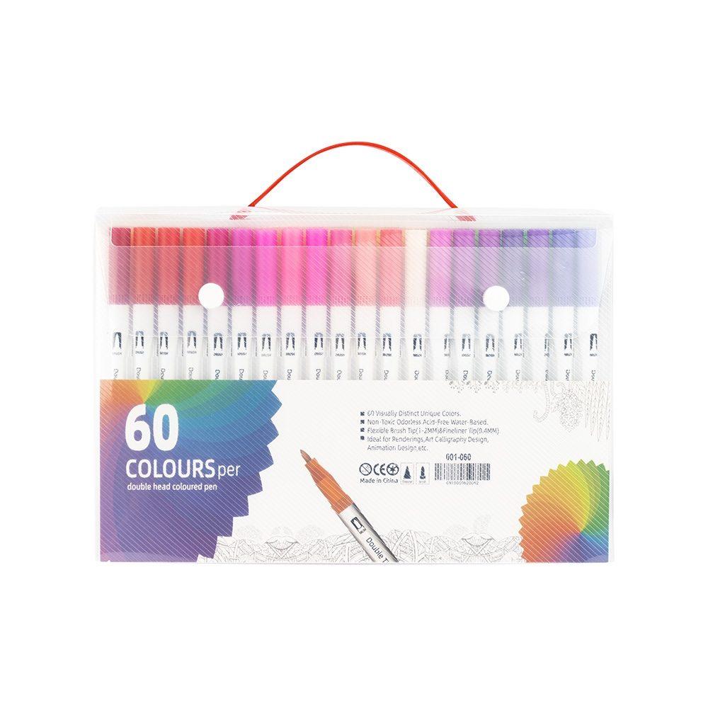 Kit canetinhas ponta dupla com 60 cores CA1656 na cor Colorido e colorido, brinde personalizado Sky Brindes