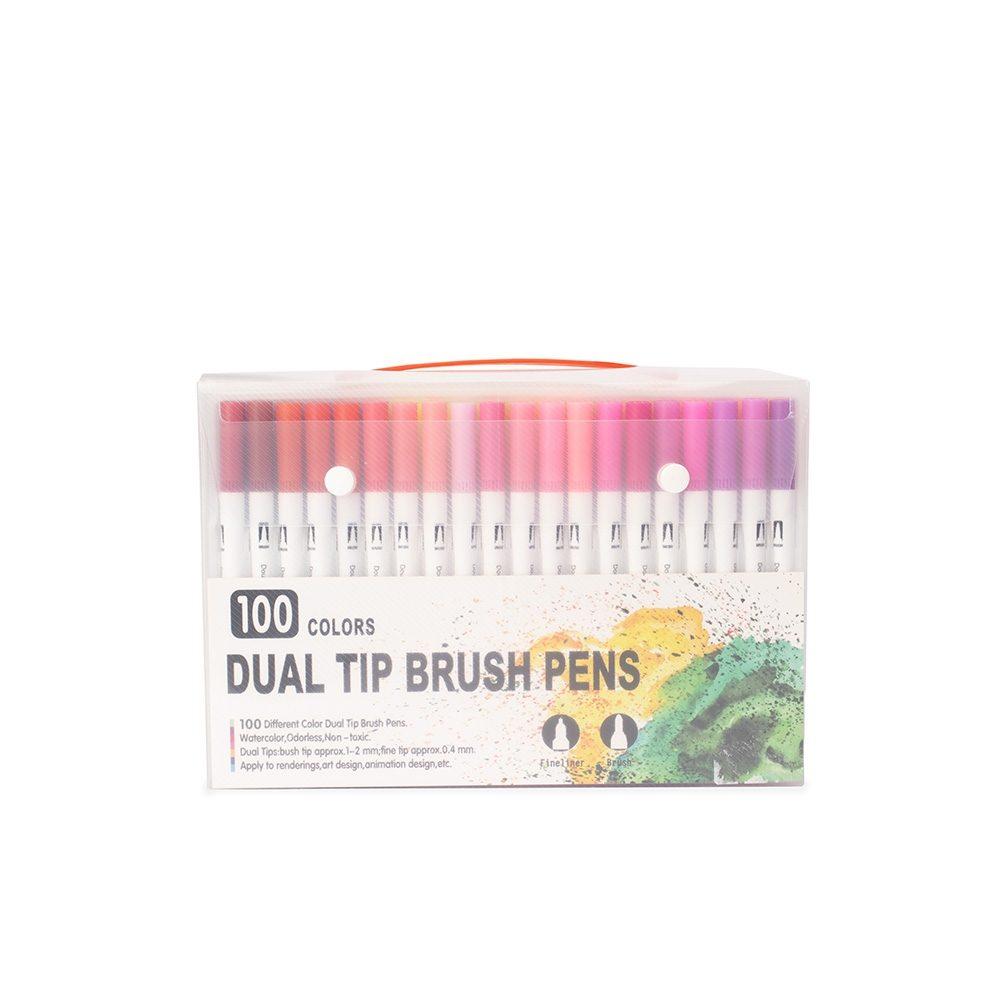 Kit canetinhas ponta dupla com 100 cores CA1657 na cor Colorido e colorido, brinde personalizado Sky Brindes