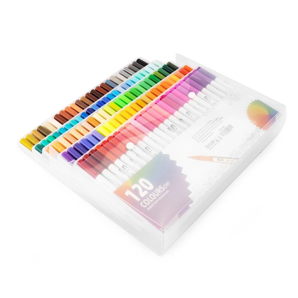 Kit canetinhas ponta dupla 120 cores CA1658 na cor Colorido e colorido, brinde personalizado Sky Brindes
