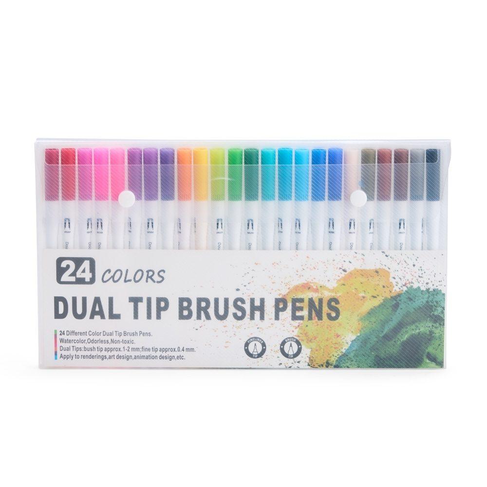 Kit canetinhas ponta dupla com 24 cores CA1659 na cor Colorido e colorido, brinde personalizado Sky Brindes