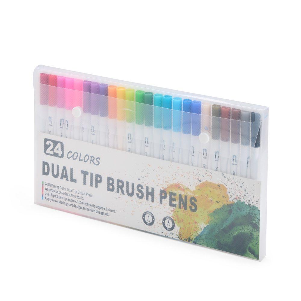 Kit canetinhas ponta dupla com 24 cores CA1659 na cor Colorido e colorido, brinde personalizado Sky Brindes