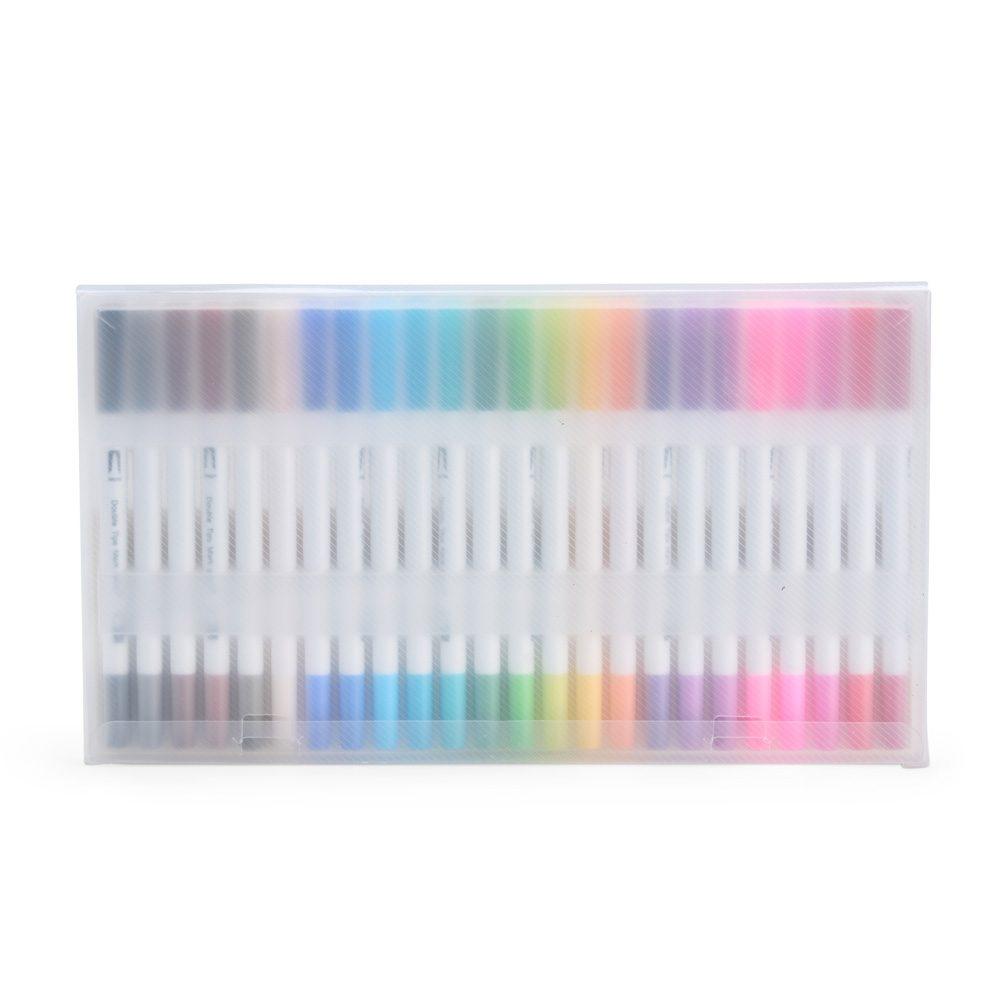 Kit canetinhas ponta dupla com 24 cores CA1659 na cor Colorido e colorido, brinde personalizado Sky Brindes