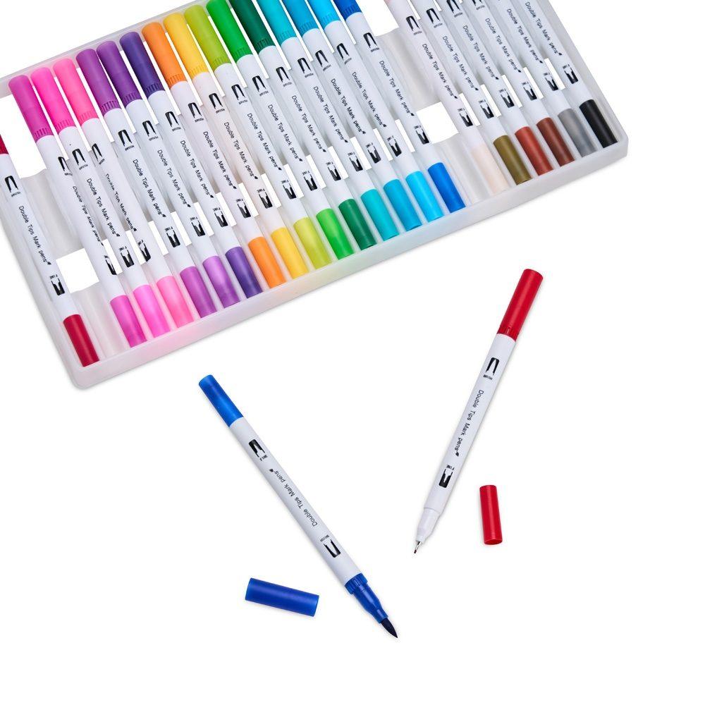 Kit canetinhas ponta dupla com 24 cores CA1659 na cor Colorido e colorido, brinde personalizado Sky Brindes