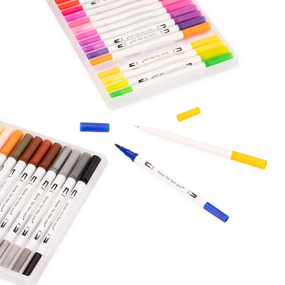 Kit canetinhas ponta dupla 36 cores CA1660 na cor Colorido e colorido, brinde personalizado Sky Brindes