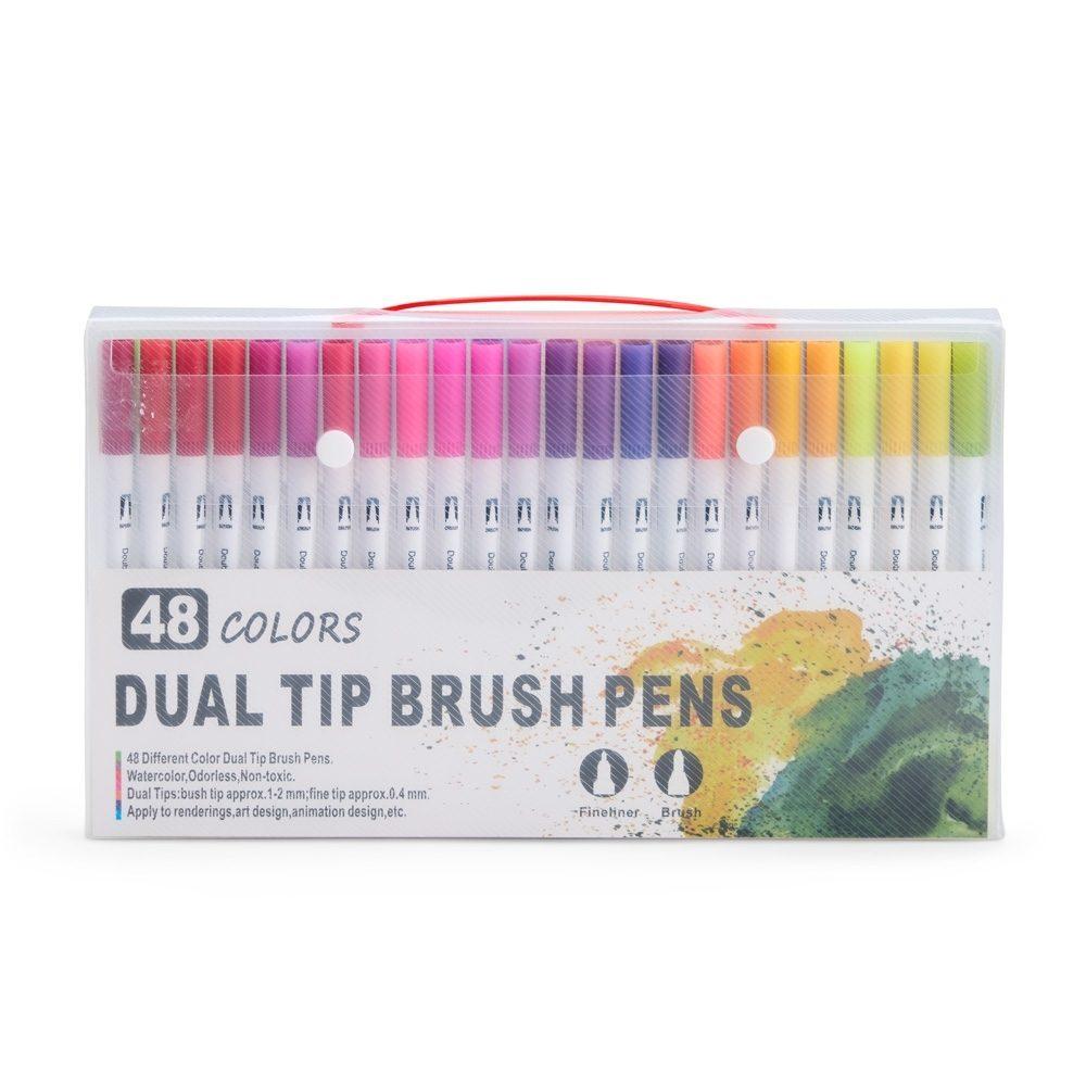 Kit canetinhas ponta dupla com 48 cores CA1661 na cor Colorido e colorido, brinde personalizado Sky Brindes