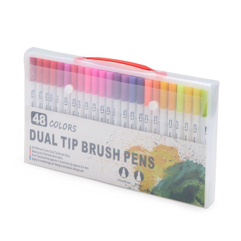 Kit canetinhas ponta dupla com 48 cores CA1661 na cor Colorido e colorido, brinde personalizado Sky Brindes