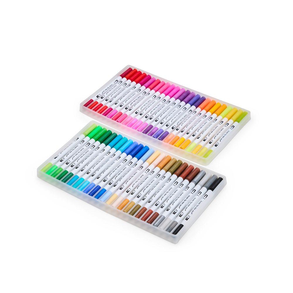 Kit canetinhas ponta dupla com 48 cores CA1661 na cor Colorido e colorido, brinde personalizado Sky Brindes