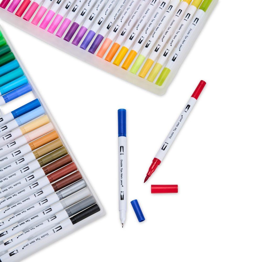 Kit canetinhas ponta dupla com 48 cores CA1661 na cor Colorido e colorido, brinde personalizado Sky Brindes