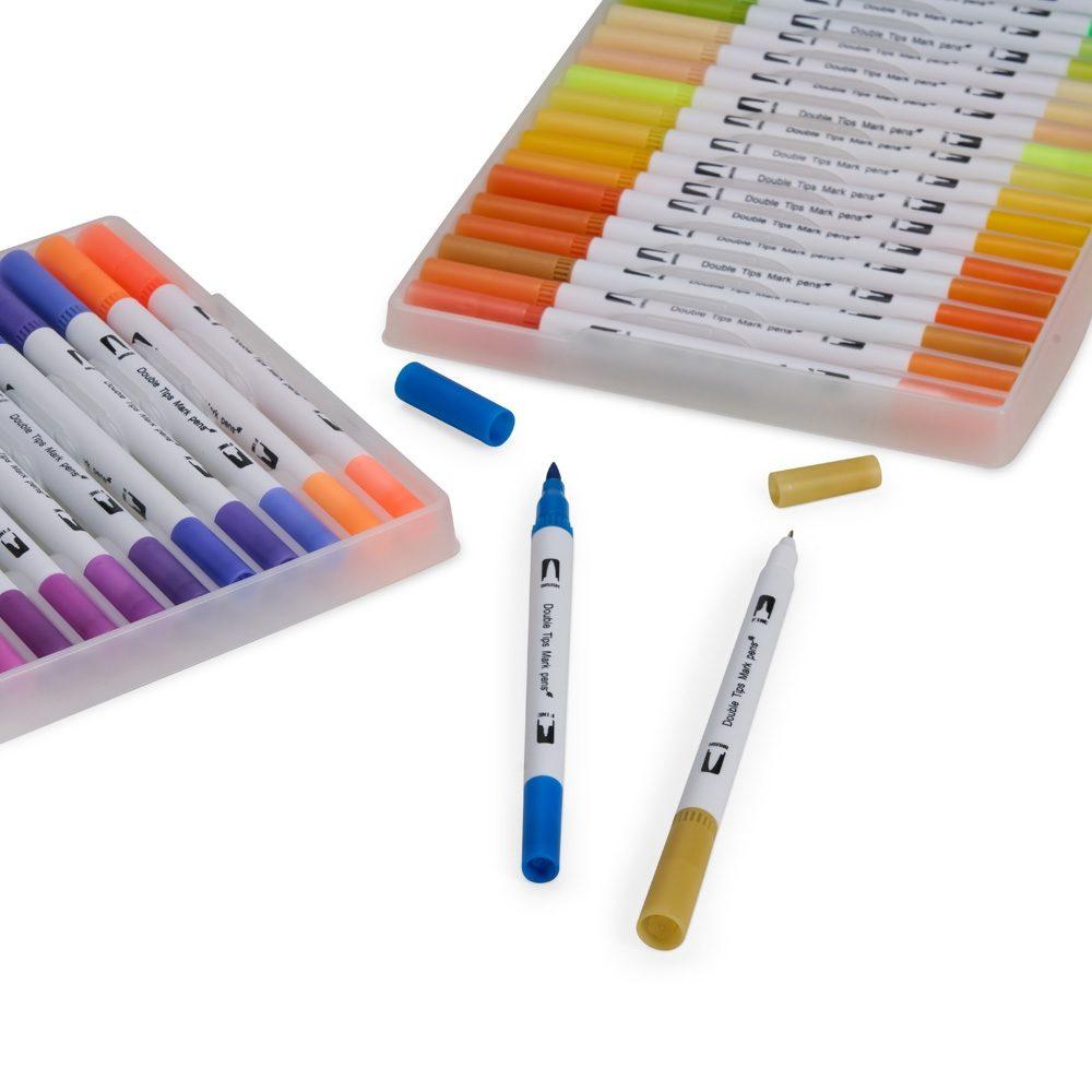 Kit canetinhas ponta dupla 72 cores CA1662 na cor Colorido e colorido, brinde personalizado Sky Brindes