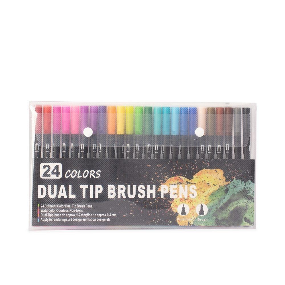 Kit canetinhas ponta dupla 24 cores CA1663 na cor Colorido e colorido, brinde personalizado Sky Brindes